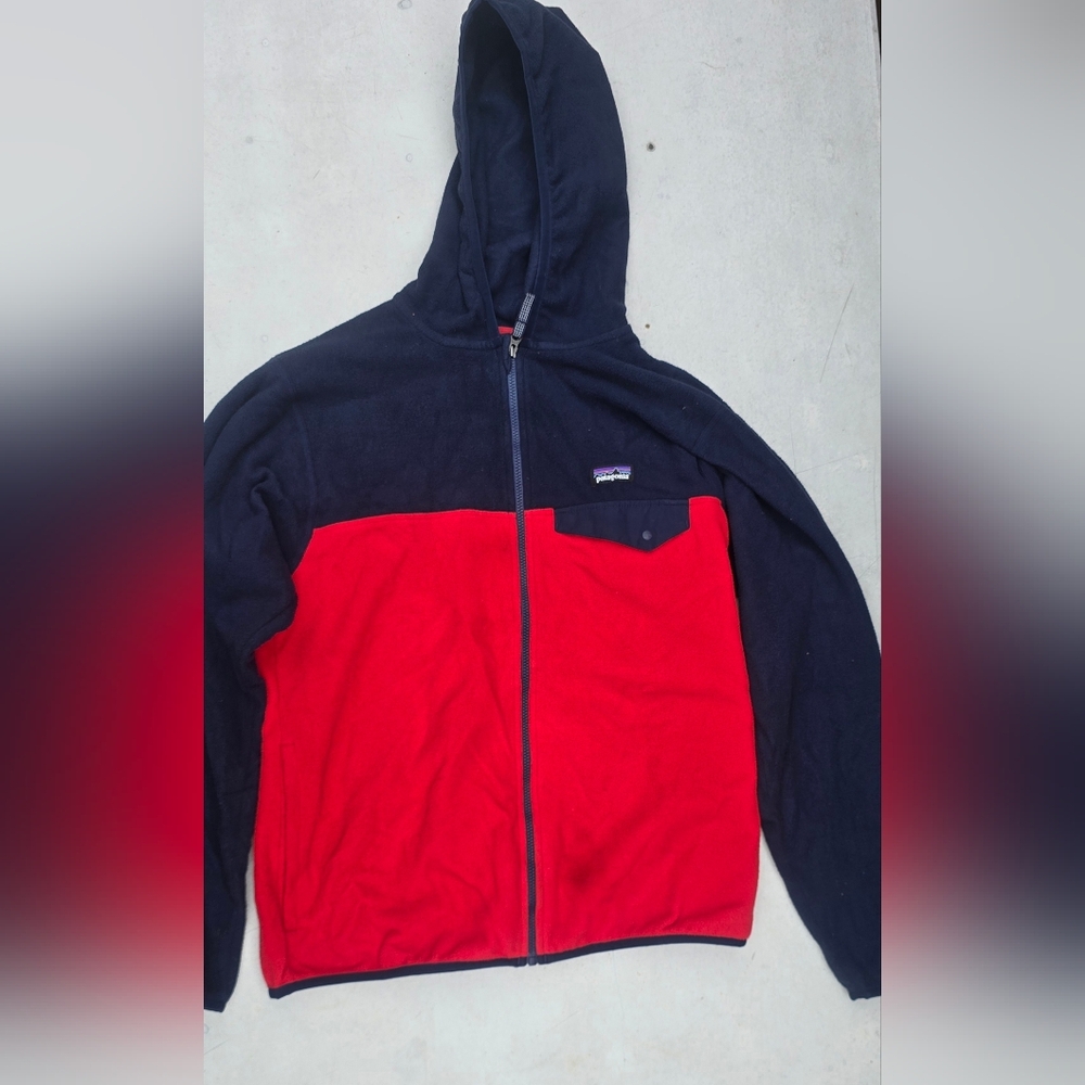 Patagonia Blue and Red Fleece Hoodie
